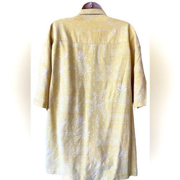 Jamaica Jaxx 100% Silk Jacquard Palm Frond Hawaiian Shirt Yellow XXL Banana Leaf - Picture 2 of 6